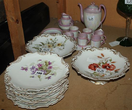 Pearlware part coffee service and a 19th century French floral decorated part dessert service